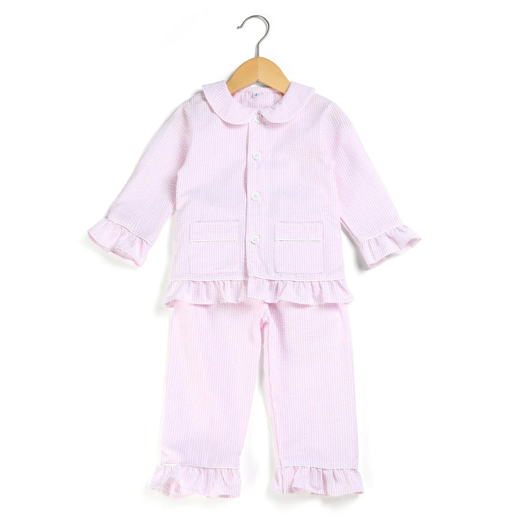 Ruffkids Summer Kids Pajamas Cotton Seersucker Sibling Matching Pjs Sleepwear Baby Clothes Loungewear Girls Boys Pyjamas Sets