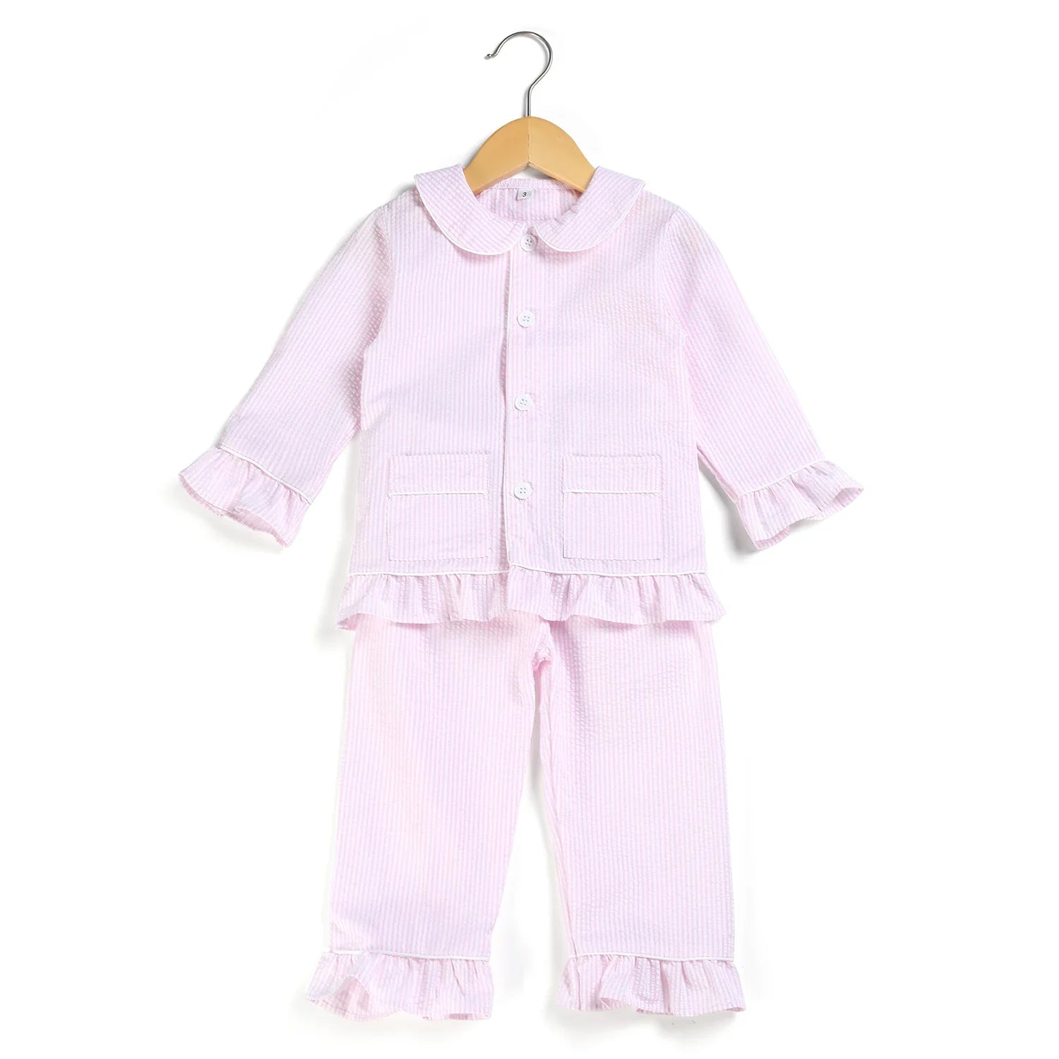 Ruffkids Summer Kids Pajamas Cotton Seersucker Sibling Matching Pjs Sleepwear Baby Clothes Loungewear Girls Boys Pyjamas Sets