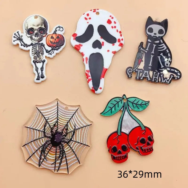 10pcs Acrylic Halloween Skull Charm Jewelry Accessories Necklace Bracelet Earring Pendant Diy Craft Supplies