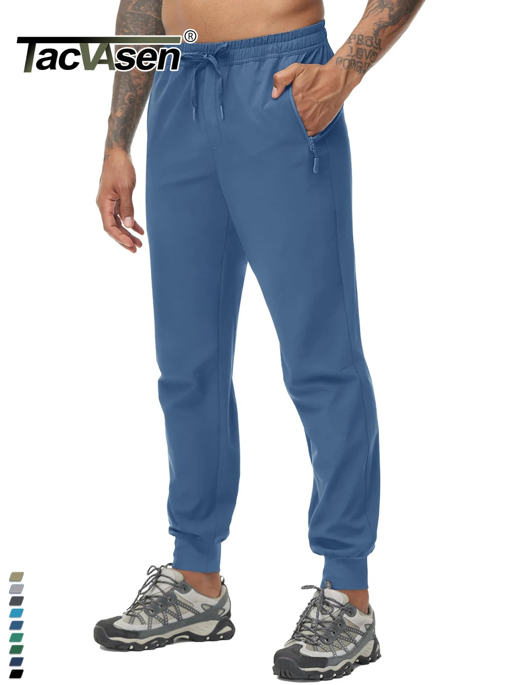 TACVASEN Summer Quick Dry Hiking Pants Mens Casual Zipper Pockets Sports Training Pants Outdoor Jogger Running Gym Work Trousers