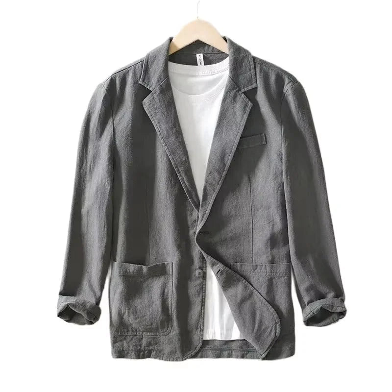 Linen Cotton Men's Blazer Suit Jacket Black