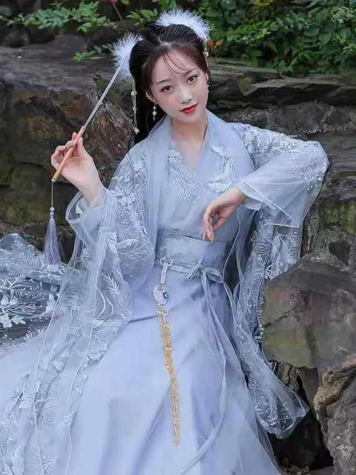 Lace Embroidery Hanfu Female Cosplay Costume Summer Breathable Fairy Chinese Style Dress National Dance Performance Clothing