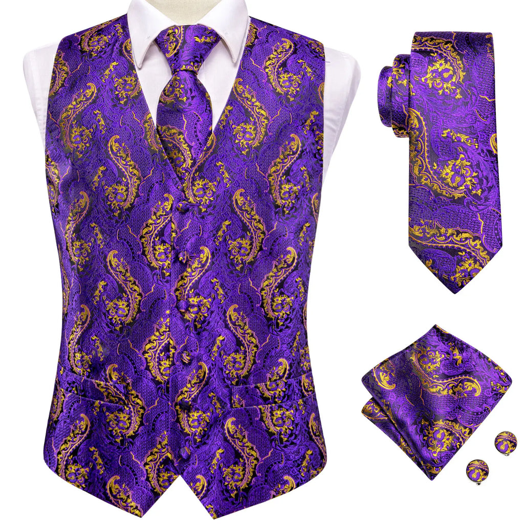 Hi-Tie Brand Silk Mens Vests Grey Black Gold Navy Blue Red Burgundy Jacquard Waistcoat Jacket NeckTie Hanky Cufflinks for Men