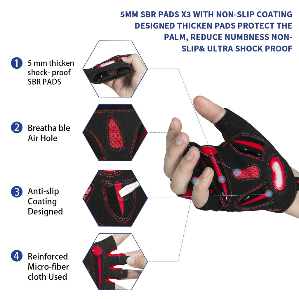 Bike Gloves 5MM Gel Pads Shock-Absorbing