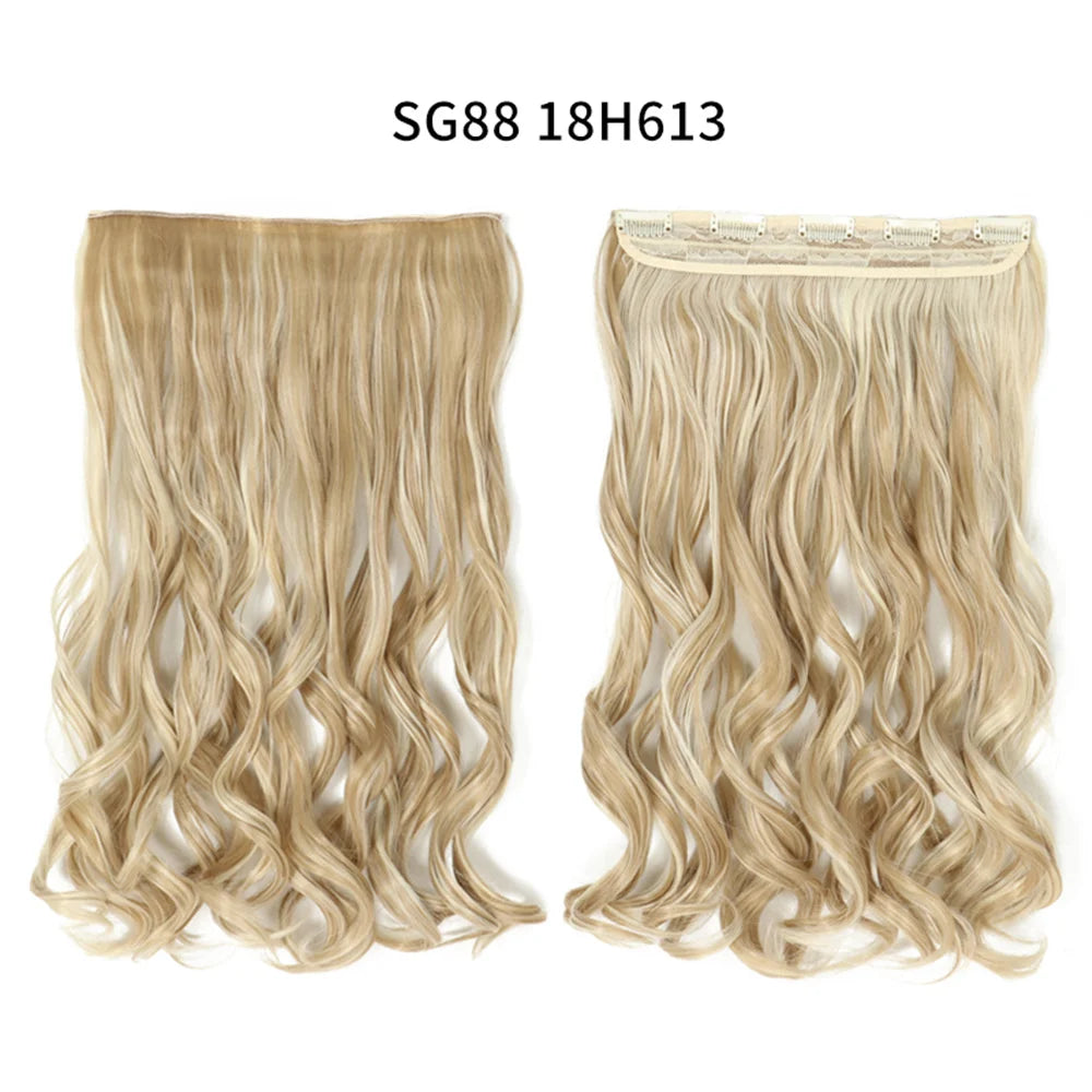 5 Clip-In Hair Extensions Long Straight One Piece Synthetic Heat-Resistant Fibre Hairpiece 22Inch Black Blonde Natural Hairstyle