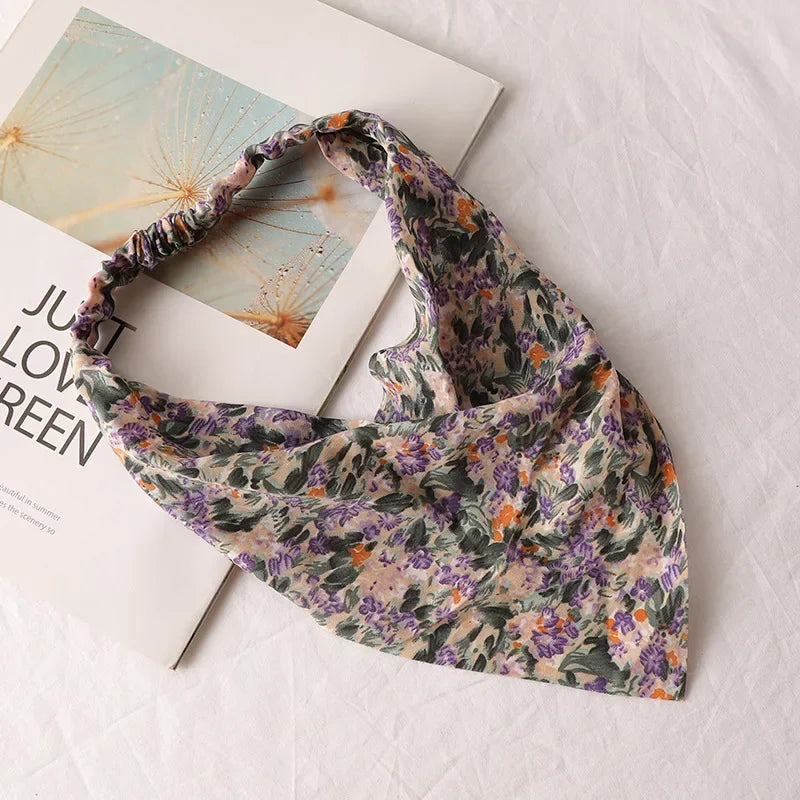 Bohemia Women Bandana Hair Scarf Summer Vintage Printted Chiffon Head Scarf Elastic Hair Bands Headwear Turban Femme Wholesale