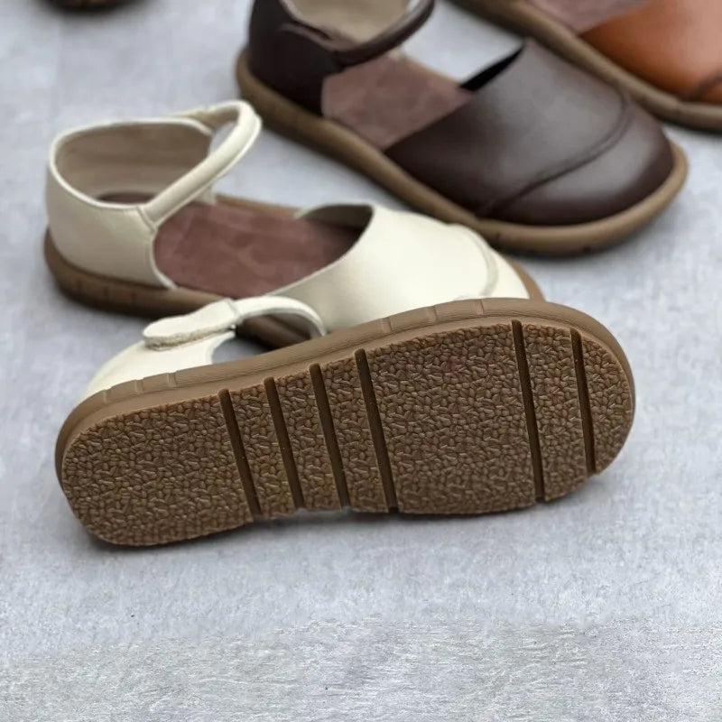 Johnature Retro Handmade Genuine Leather Flats Sandals 2025 Summer New Casual Versatile Comfortable Soft Sole Women's Shoes