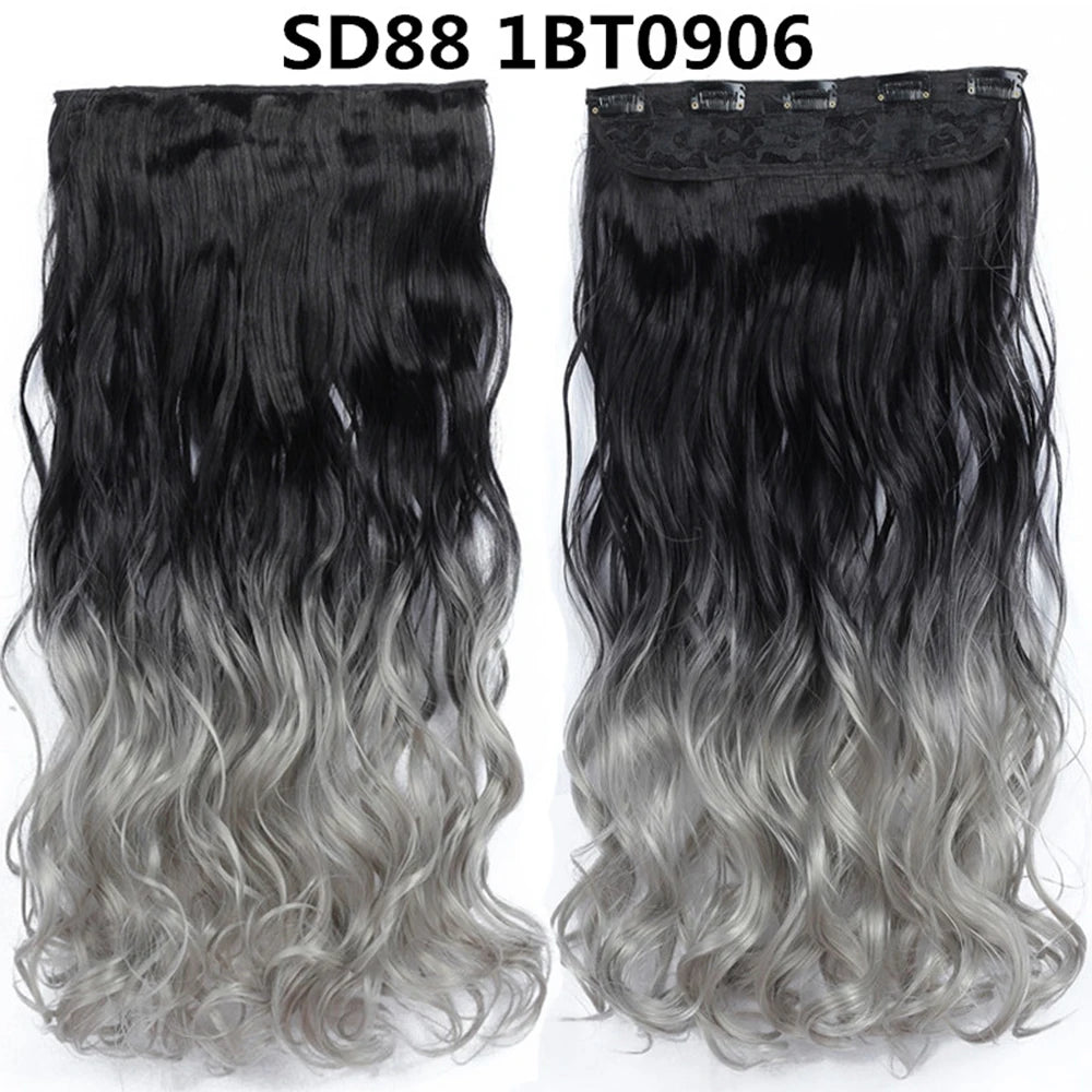 5 Clip-In Hair Extensions Long Straight One Piece Synthetic Heat-Resistant Fibre Hairpiece 22Inch Black Blonde Natural Hairstyle