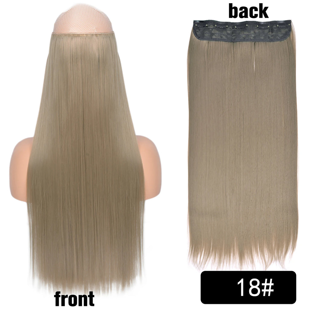 5 Clip-In Hair Extensions Long Straight One Piece Synthetic Heat-Resistant Fibre Hairpiece 22Inch Black Blonde Natural Hairstyle