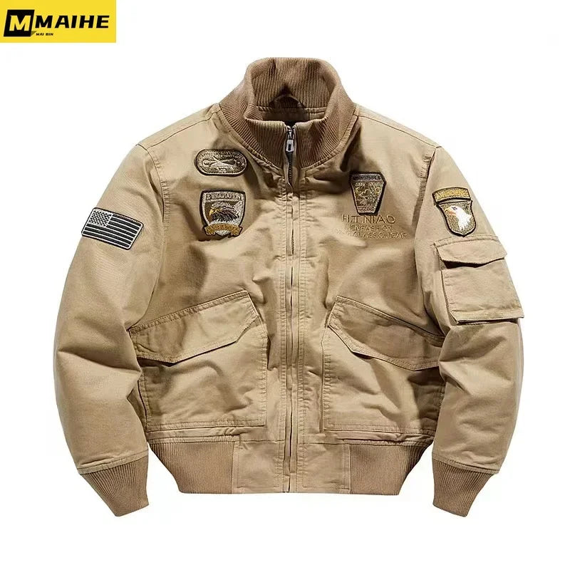 Retro Bomber Jacket Embroidery Airplane Pilot
