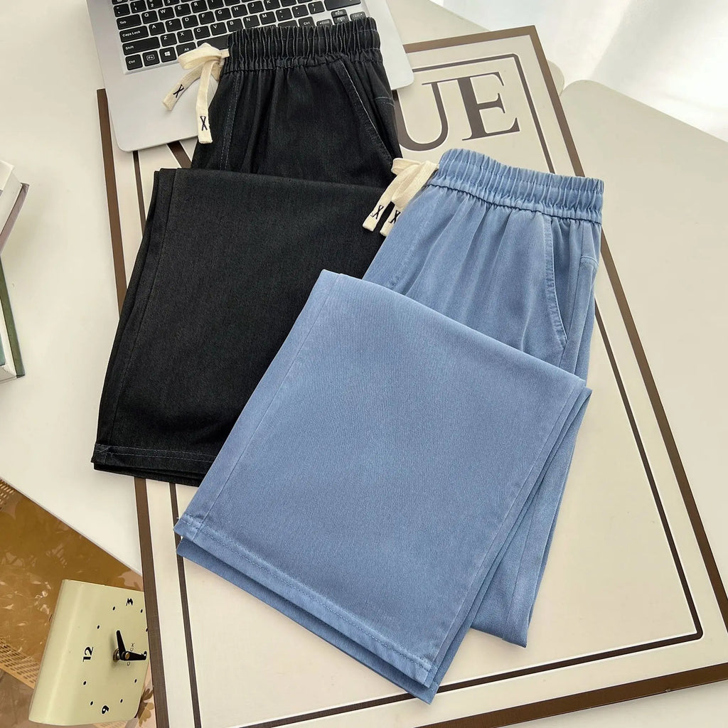 Women's Straight Jeans, Oversized Trousers, Curve Clothes, High Waist, Stretch, Lyocell Denim Pants, Plus Size, Summer