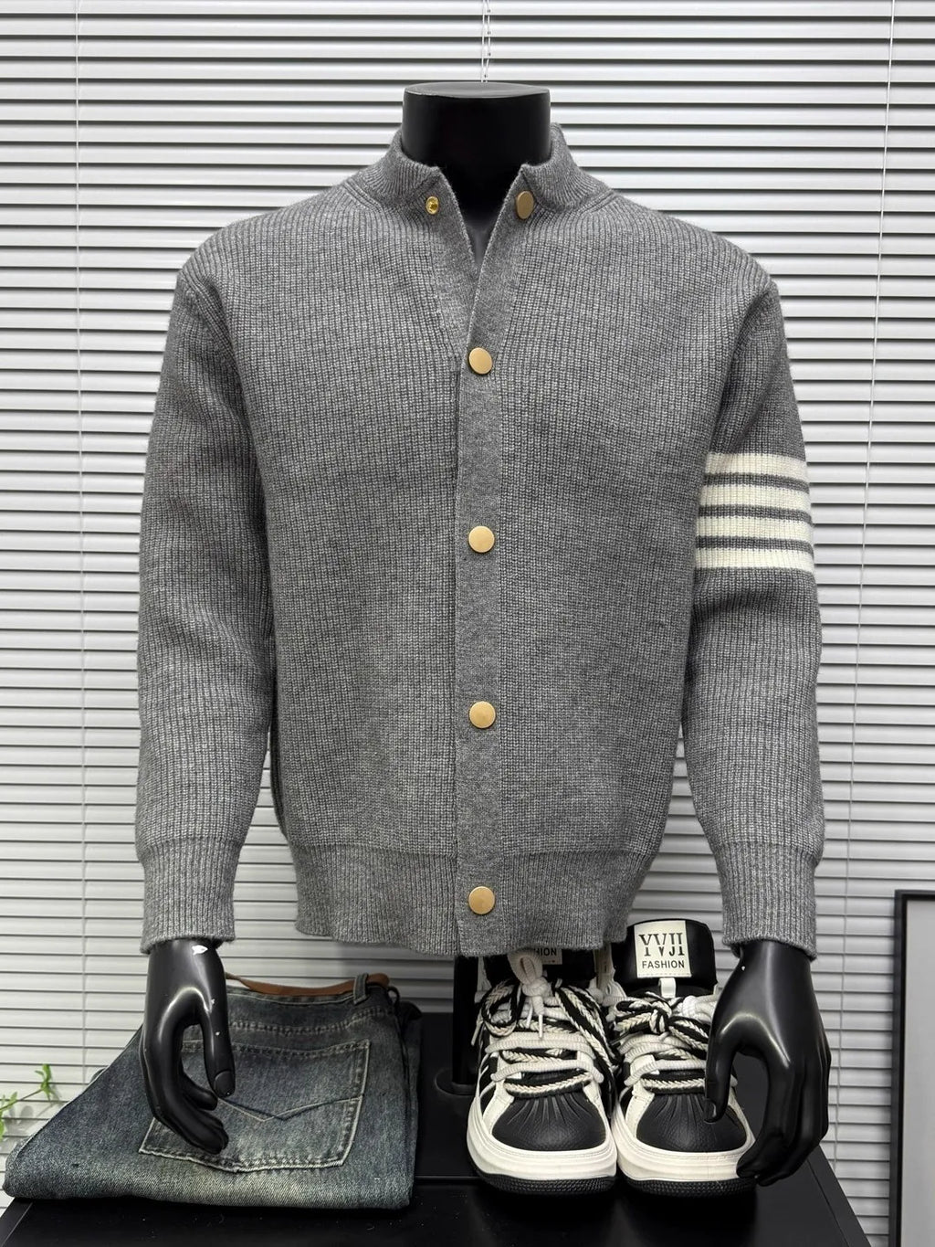 Men's Knitted Cardigan Sweater Stripe Pattern