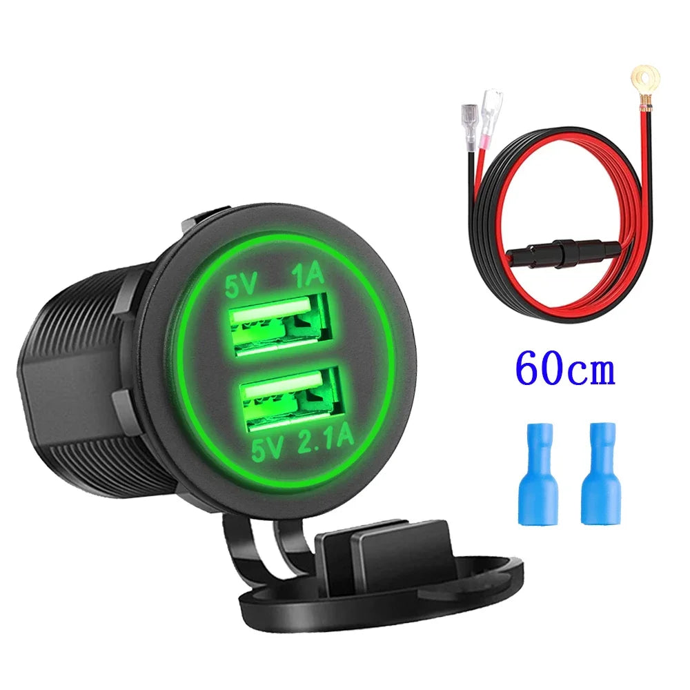 Universal Motorcycle Car Charger LED Light USB TYPE-C Charger Power Socket Cigarette Waterproof Light for Auto Truck ATV Boat