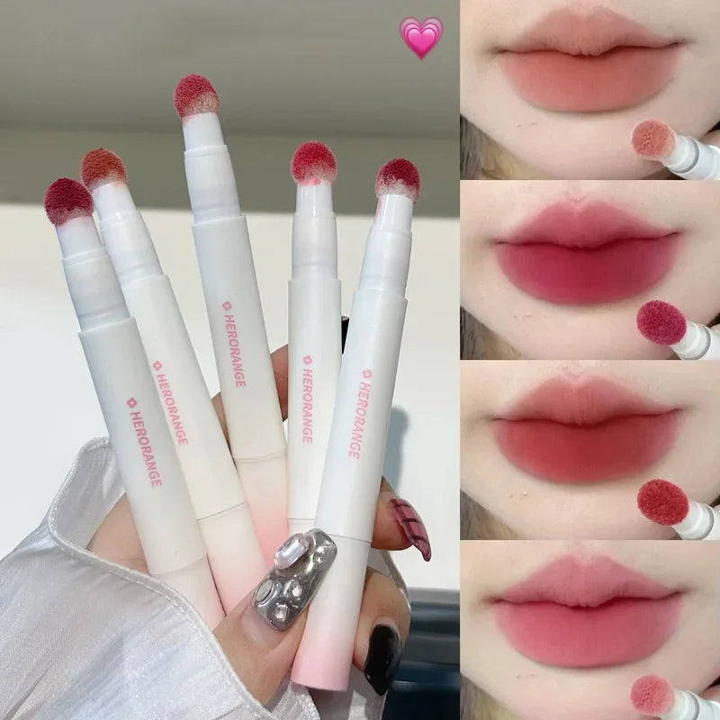 Liquid Lipstick with Cushion Applicator Velvet Matte Lip Gloss Moisturizing Cream Soft Liquid Blush Lip Stick Multi-uses Makeup