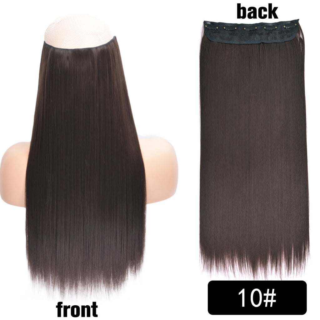 5 Clip-In Hair Extensions Long Straight One Piece Synthetic Heat-Resistant Fibre Hairpiece 22Inch Black Blonde Natural Hairstyle