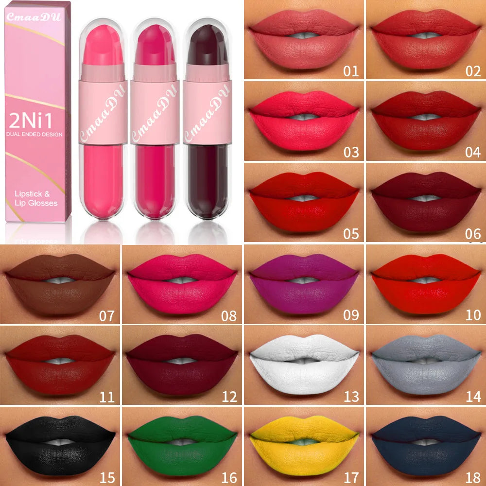2 in 1 Matte Lipstick Liquid 18 Colors