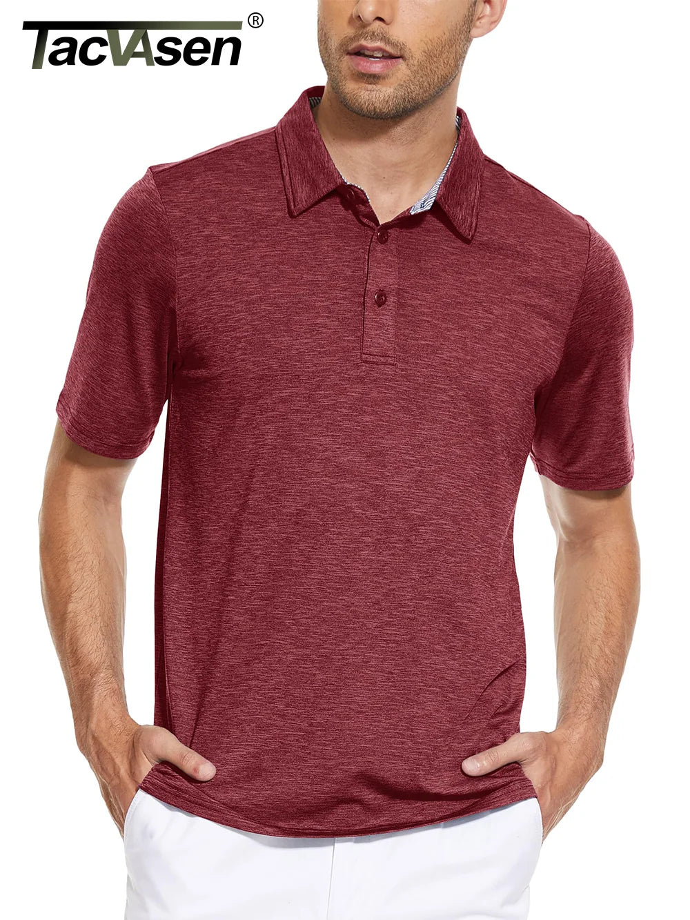 TACVASEN Summer Polo T-shirts Mens Casual Short Sleeve Shirts 3 Buttons Down Quick Dry Breathable Golf Fishing Pullover Workwear
