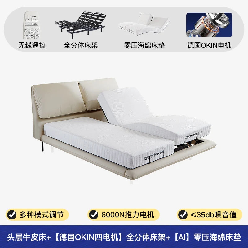 Elegant Modern White Double Bed Frame Luxury Leather Villa Smart Bed Adjustable Electric Cama Matrimonial Bedroom Set Furniture