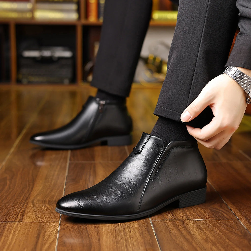 Men Ankle Boots Luxury High-top Men Leather Shoes High Quality Non-Slip Motorcycle Boots Fashion Zipper Men Boots 2025
