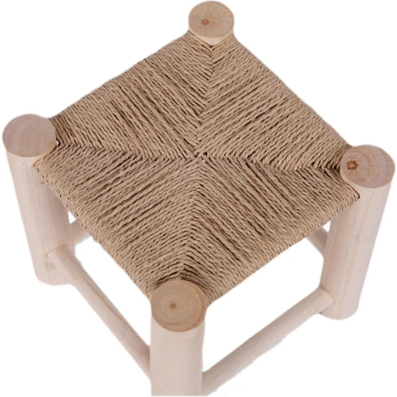Hand-Woven Pine Shoe Stool Non-Slip - Beige