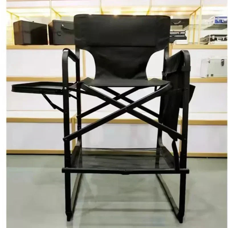 Aluminum Makeup Maestro Chair Sleek Black Pro Folding Director's Seat Outdoor Glamour Camping Throne Portable Hair Chair