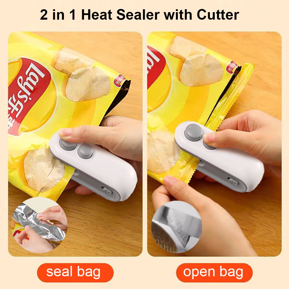 Mini Bag Sealer Portable Rechargeable Handheld Heat Vacuum Sealer 2 in 1 Sealer and Cutter for Plastic Bags Food Storage
