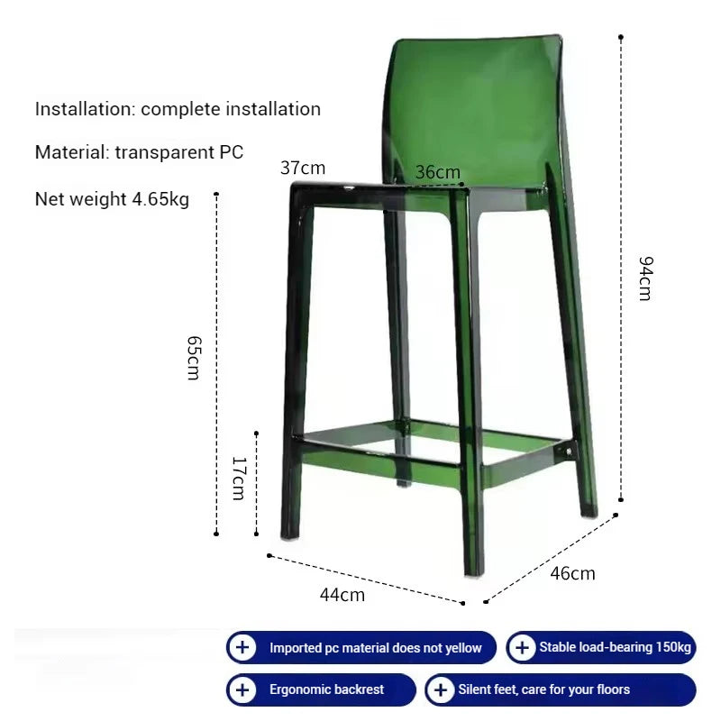 High Dining Bar Chairs Office Nordic Accent Velvet Bar Stools Luxury Transparent Acrylic Design Banqueta Home Furniture HBBC