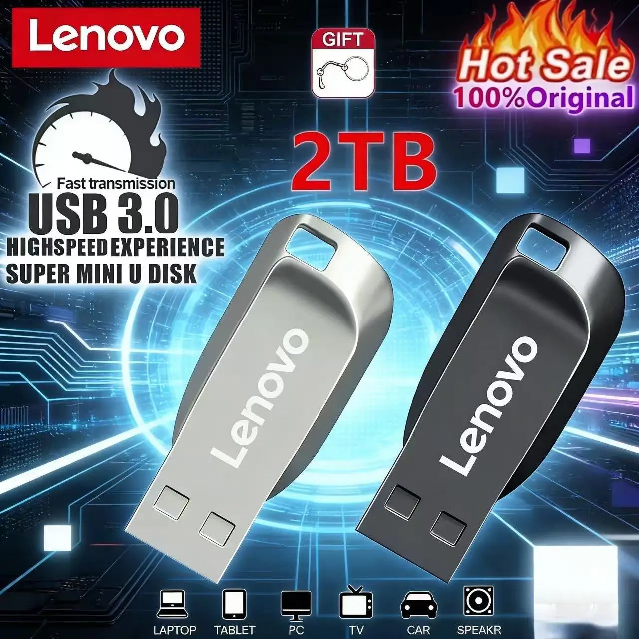 Lenovo 2TB USB Portable 3.0 USB Drive Waterproof Memory 1TB  Flash Drive 512GB USB Flash Drive High Speed Metal Pen Drive