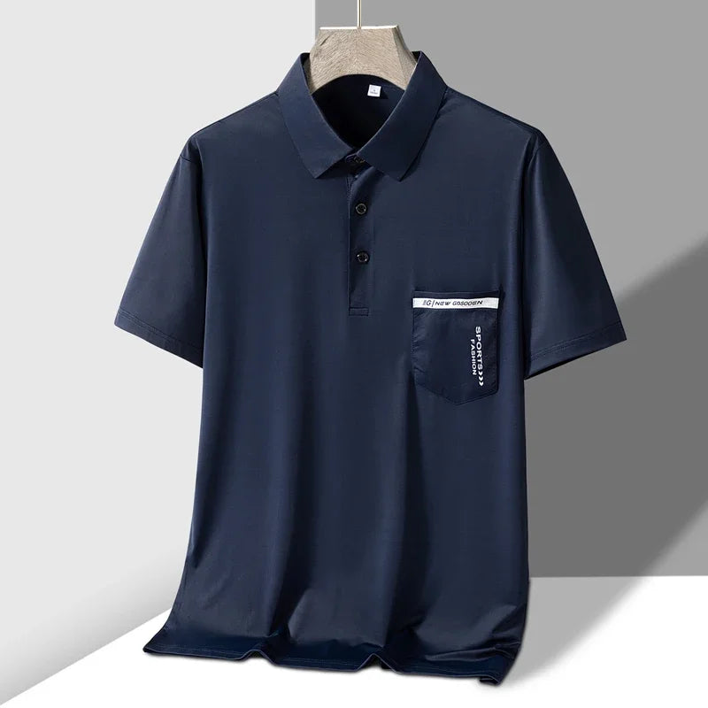 TFETTERS Brand New Summer 2025 Mens Polo Shirt Elasticity Short Sleeve Front Pocket Design Sport Golf Polo T Shirt Man