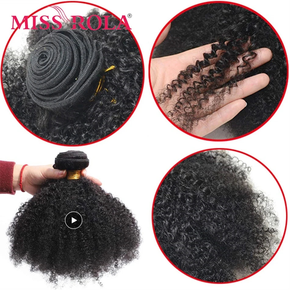 Miss Rola Afro Kinky Hair Weave Bundles 100% Human Hair Natural Color Curly Hair Extension Peruvian Remy Double Wefts