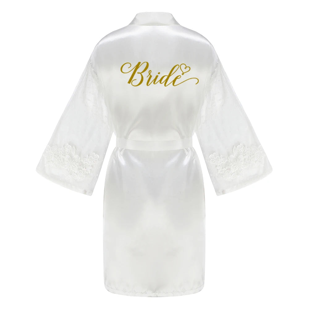 Caramel Wedding Bride Bridesmaid Robes Dressing Gown Sexy Women Bathrobe Night Shirts Short Women Kimono Mesh Sleeve