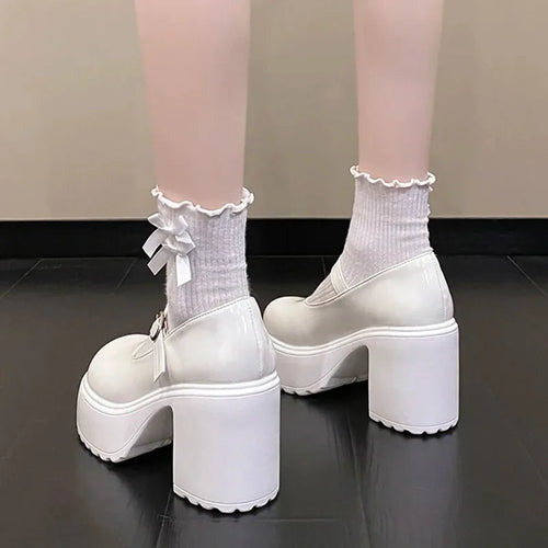 2024 Fashion White Platform Pumps for Women Super High Heels Buckle Strap  Shoes Woman Goth Thick Heeled Party Shoes Ladies