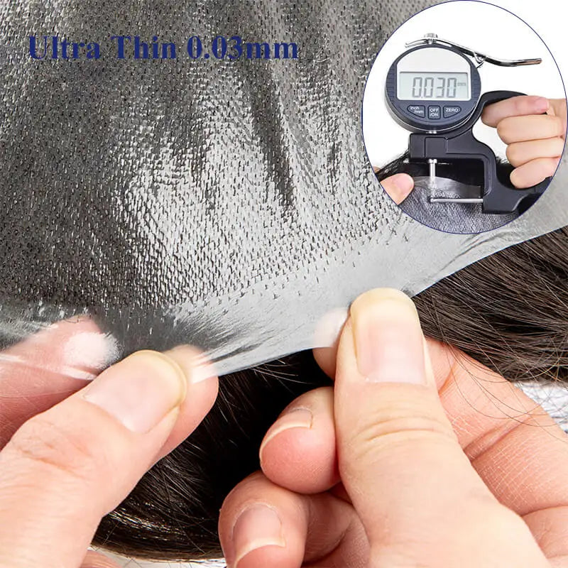 Permier Male Hair Prosthesis Ultra-Thin 0.03mm Skin Wigs for men 6" Men's capillary prothesis Toupee 100% Human Hair Men's Wig