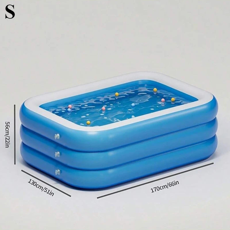 Three Ring Raised and Thickened Single Bottom Square Family Inflatable Swimming Pool Blue and White Large Home Swimming Pools