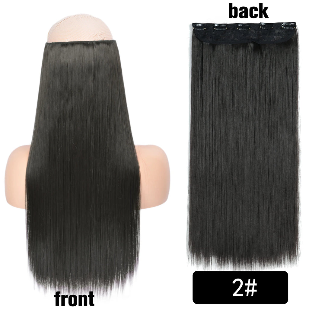 5 Clip-In Hair Extensions Long Straight One Piece Synthetic Heat-Resistant Fibre Hairpiece 22Inch Black Blonde Natural Hairstyle