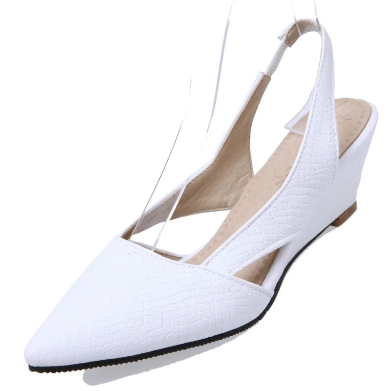 Sweet Casual Wedge Sandals Women Summer Shoes Solid Snake Cut-outs Ladies Mules Fashion Pointed Red White Party Wedding Shoes
