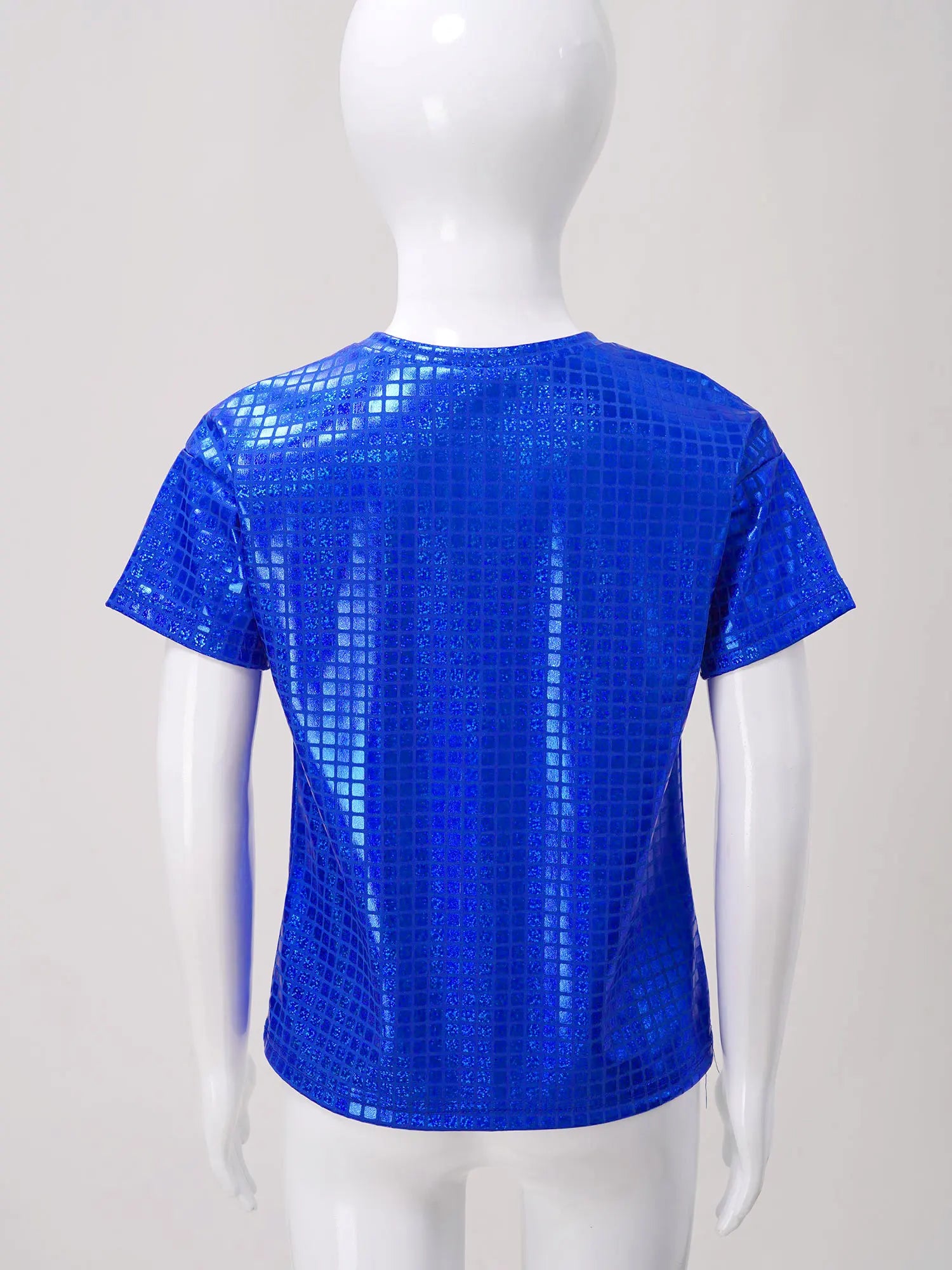 Boys Girls Shiny Plaid Sequins T-shirt Unisex Kids Short Sleeve Shirts Tops Cheerleading Street Dance Choir Stage Performance