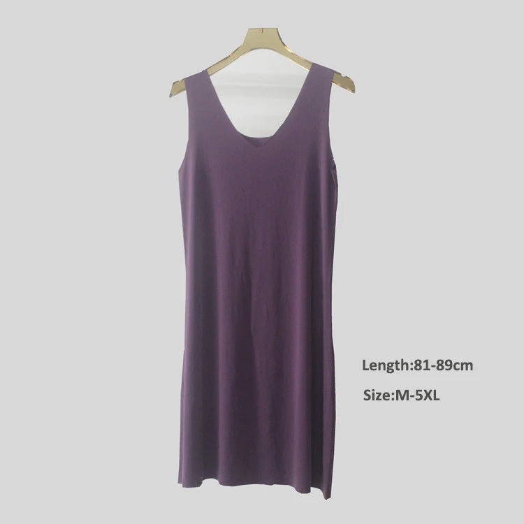 Plus Size Full Slips Dresses For Women Thin Seamless Ice Silk Summer Petticoat Underskirt Dress Sleeveless Inner Vest Dress 5XL