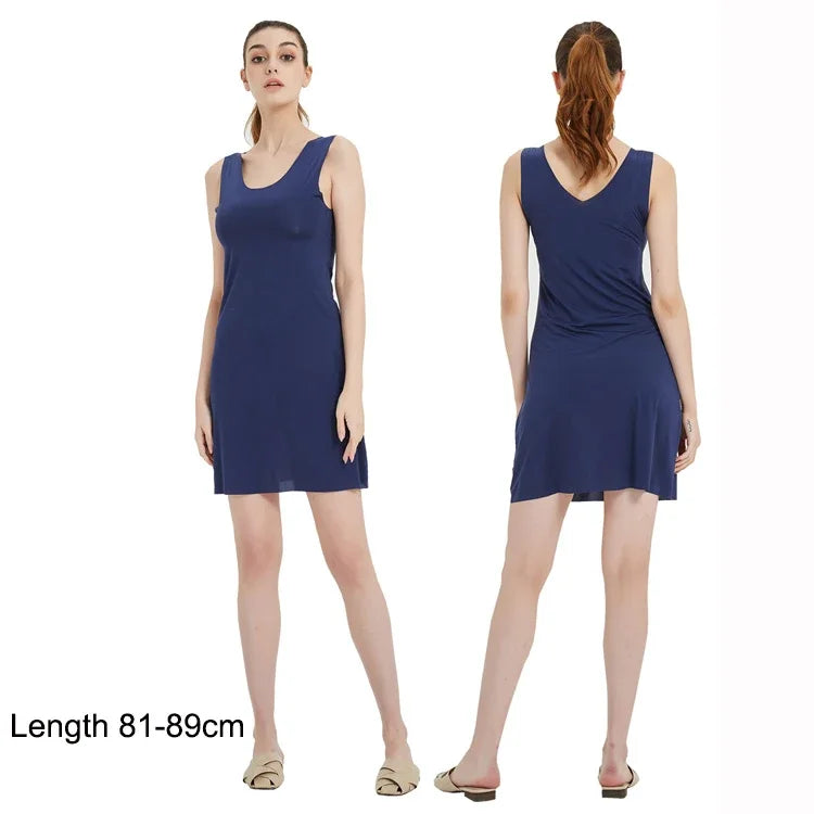 M-5XL Plus Size Full Slips Dresses For Women Summer Thin Seamless Ice Silk Petticoat Underskirt Sleeveless Underwear Dress Slips
