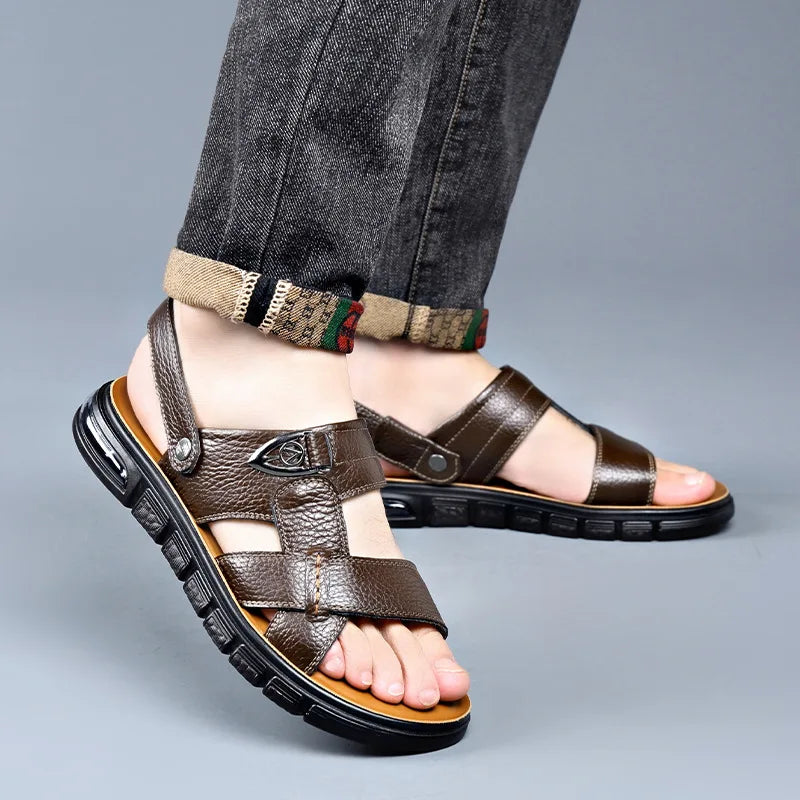 Big Size 49 Summer SplitLeather Beach Sandals Men Shoes Big Size 49 50 Leather Sandals for Men Soft Outdoor Walking Man Footwear
