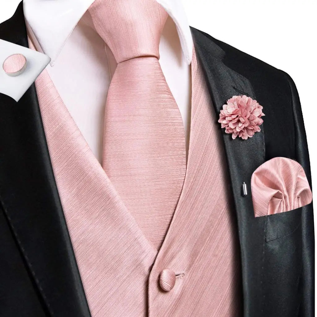 Hi-Tie High Quality Silk Mens Vests Champagne Paisley Waistcoat Neck Tie Hanky Cufflinks Brooch Set for Men Suit Wedding Office