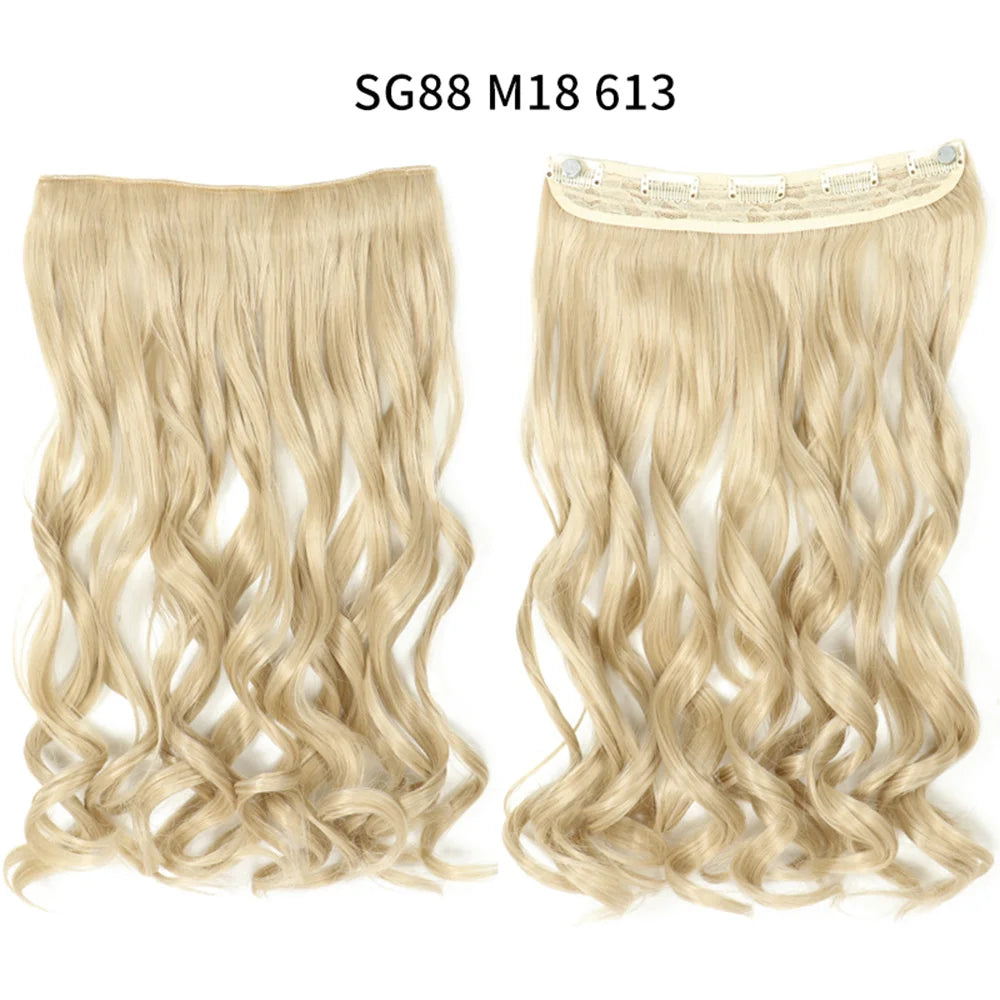 5 Clip-In Hair Extensions Long Straight One Piece Synthetic Heat-Resistant Fibre Hairpiece 22Inch Black Blonde Natural Hairstyle