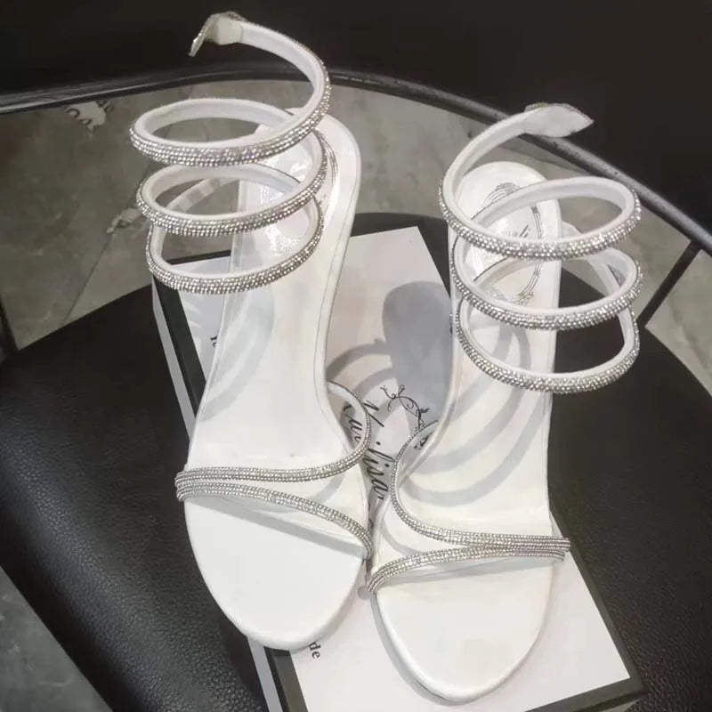 Crystal Diamond Ankle Strap High Heels Sandals