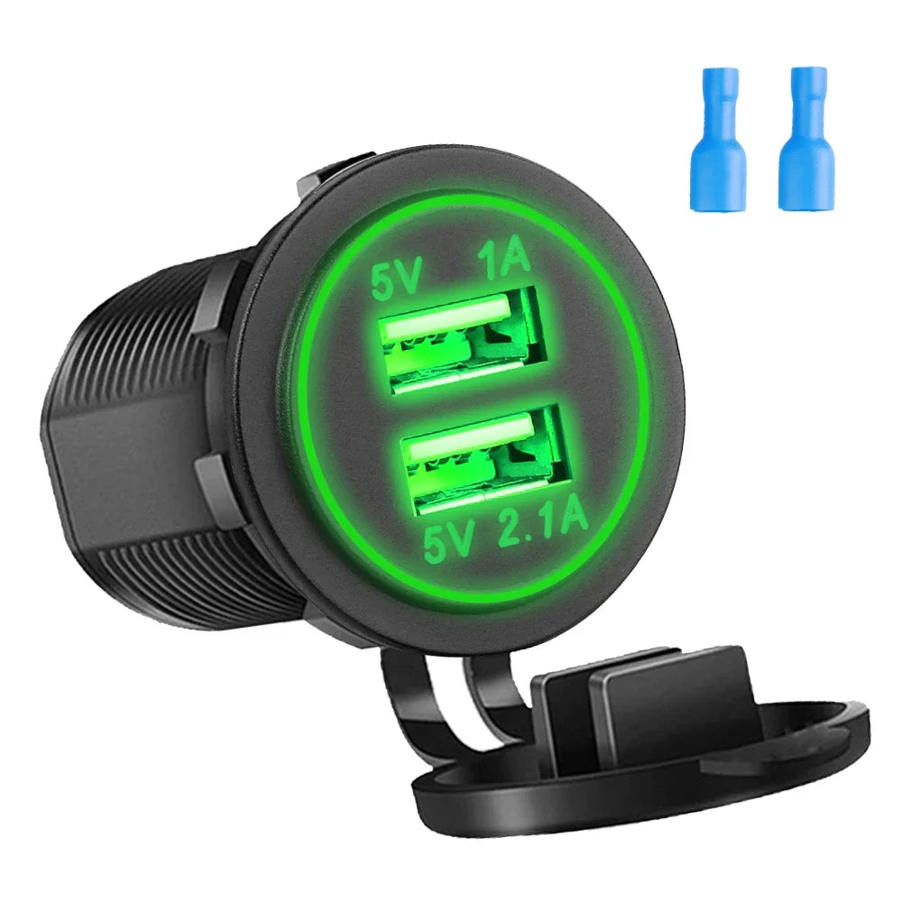 Universal Motorcycle Car Charger LED Light USB TYPE-C Charger Power Socket Cigarette Waterproof Light for Auto Truck ATV Boat