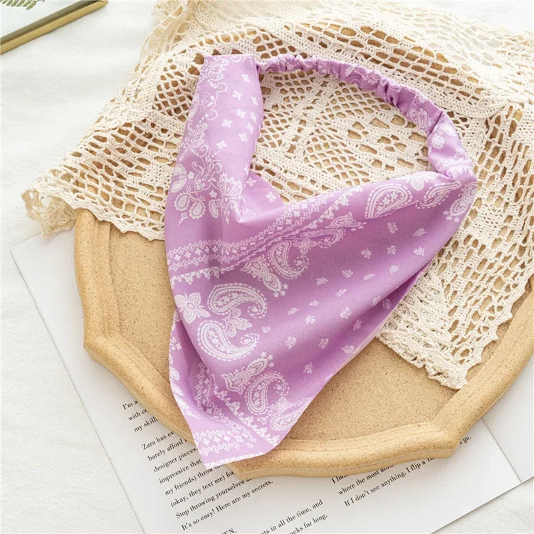 Bohemia Women Bandana Hair Scarf Summer Vintage Printted Chiffon Head Scarf Elastic Hair Bands Headwear Turban Femme Wholesale