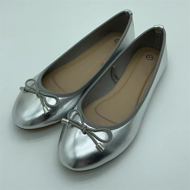 Bowknot Round Toe Women's Flat Ballerina Shoes