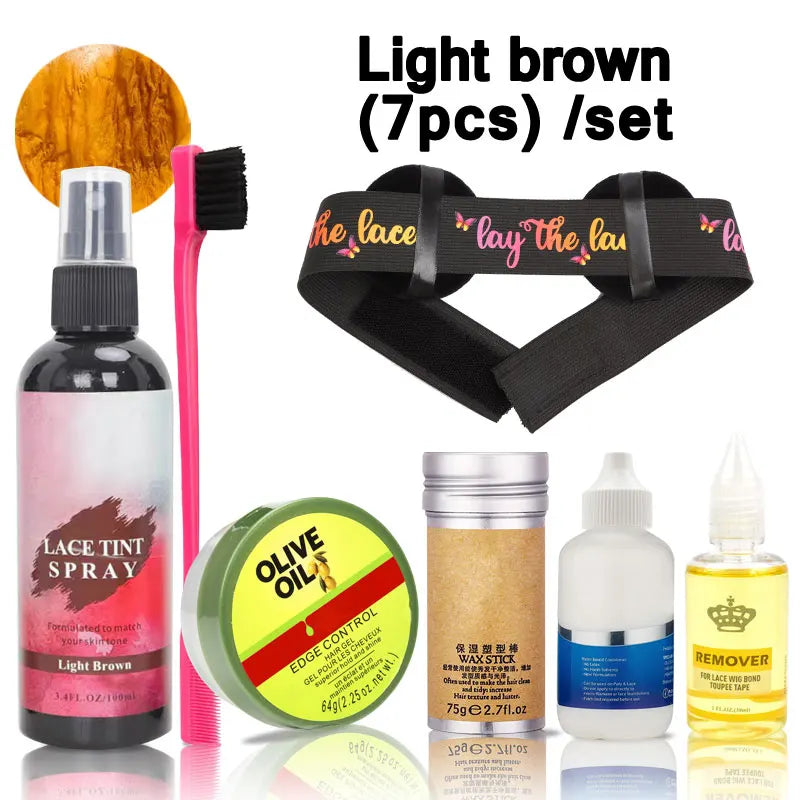 Lace Tint Spray For Wigs Hair Wax Stick Edges Control Wig Glue Adhesives Glue Remover Wig Installation Kit Set Brush Accessories