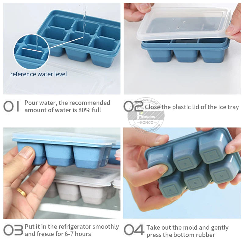 Silicone Ice Cube Trays 6 Grid 3pcs