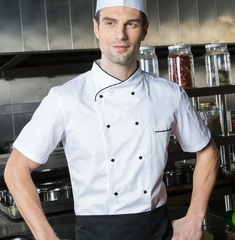 Classic Cook Shirt Chef Coat Jacket Short Sleeve Restaurant Cook Clothes Baker Uniform