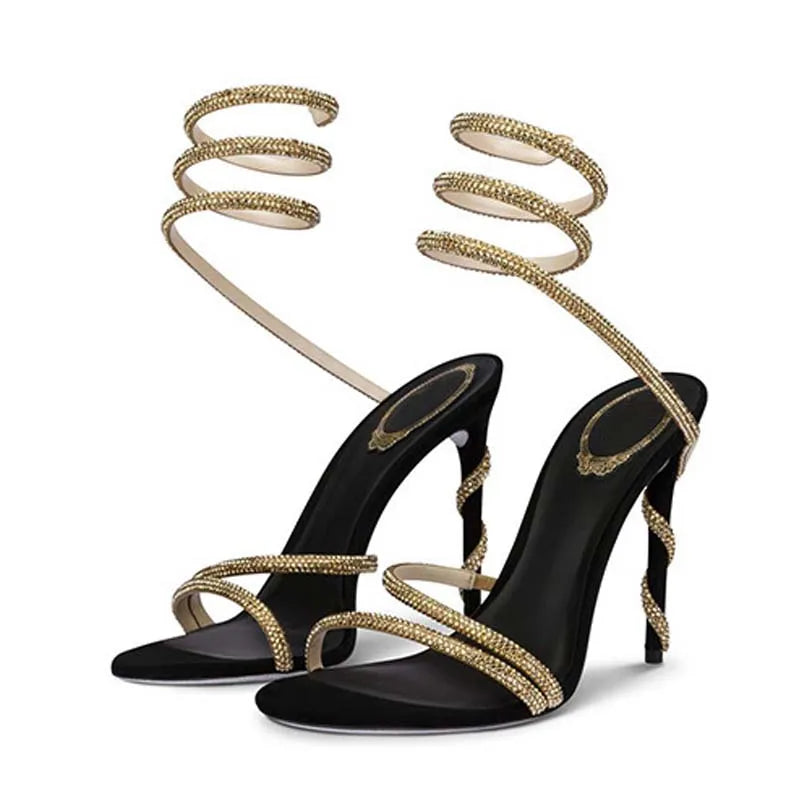 Crystal Diamond Ankle Strap High Heels Sandals